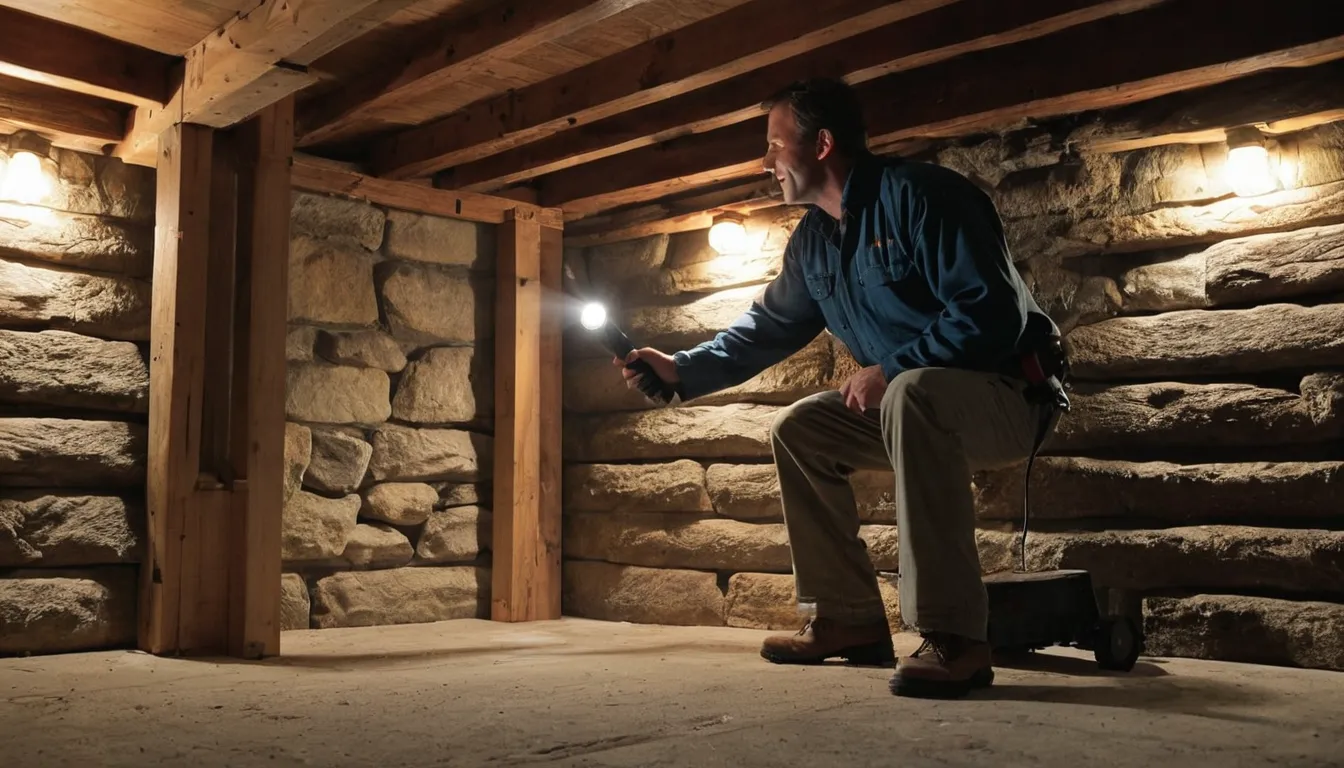 Friendly local provider inspecting a stone foundation wall for termites in a Glassboro basement